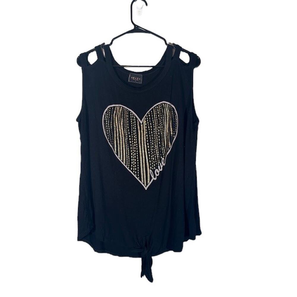 Amana Black & Gold Sleeveless Lightweight Chic Heart Shirt Women Sz 1X